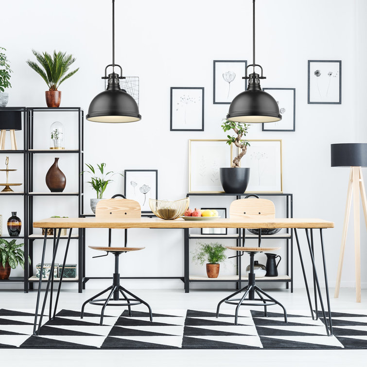 Matte Black Single Light Dome Pendant with Glass Shade