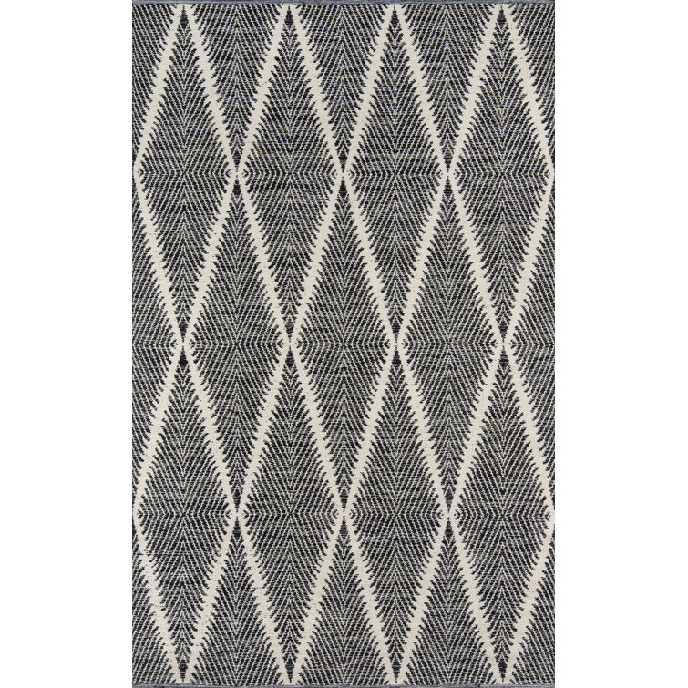 Handmade Black and Ivory Synthetic Geometric Area Rug