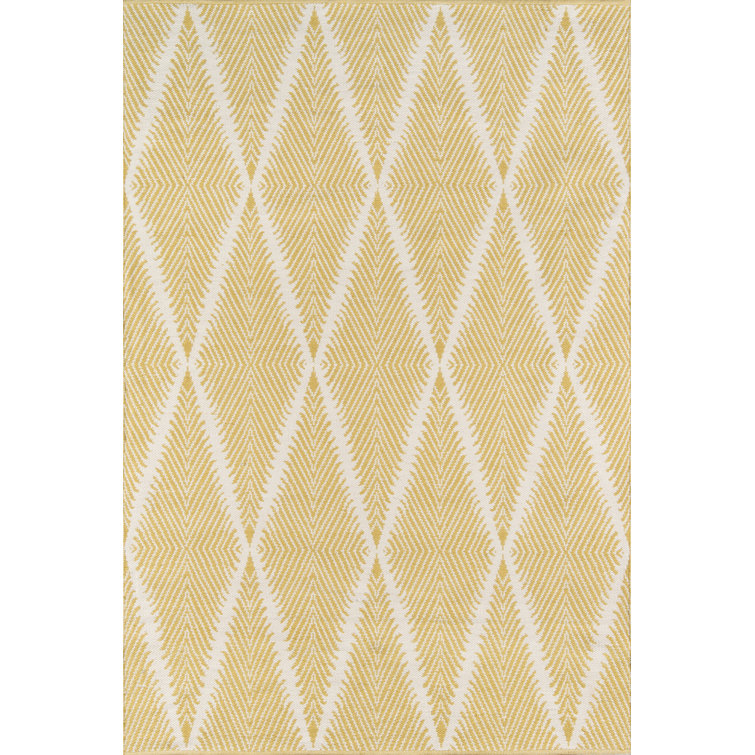 Citron and White Geometric Trellis Handmade Area Rug 2' x 3'