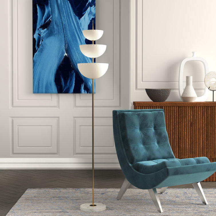 Ivory Elegance 6-Light Marble and Brass Torchiere Floor Lamp