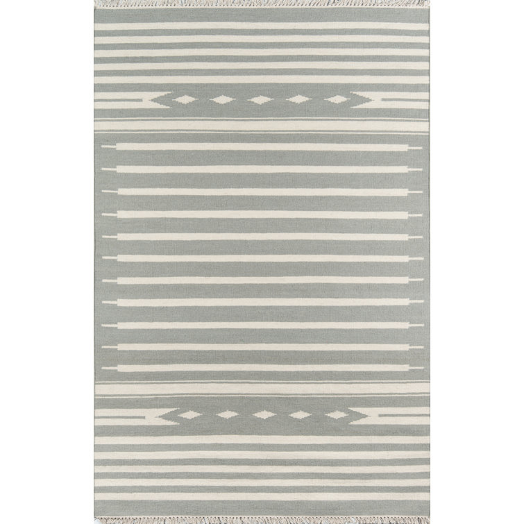 Gray Geometric Wool Flat Woven Area Rug 8' x 10'