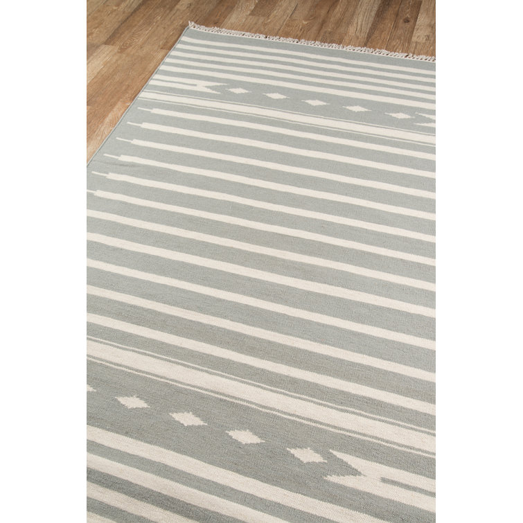 Gray Geometric Wool Flat Woven Area Rug 8' x 10'
