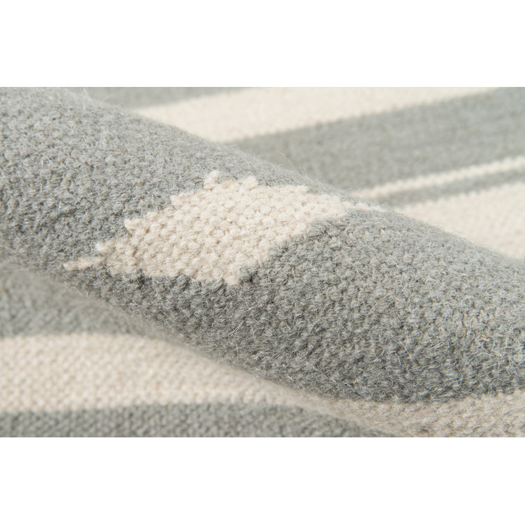 Gray Geometric Wool Flat Woven Area Rug 8' x 10'