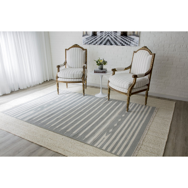 Gray Geometric Wool Flat Woven Area Rug 8' x 10'