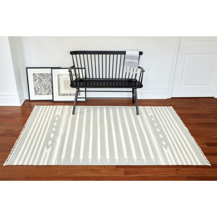 Gray Geometric Wool Flat Woven Area Rug 8' x 10'