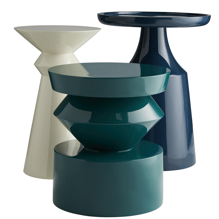Bell-Shaped Navy Lacquer Round Glass End Table