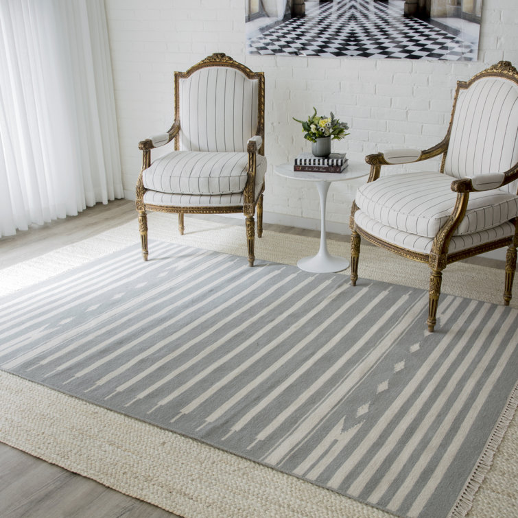Gray Geometric Wool Flat Woven Area Rug 8' x 10'