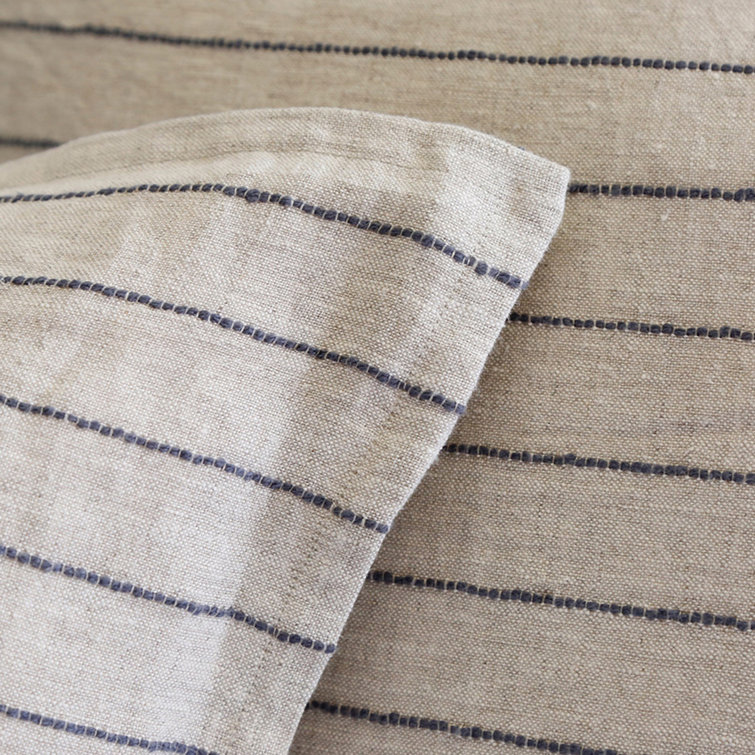 Blake Linen Queen Duvet Cover in Flax and Midnight