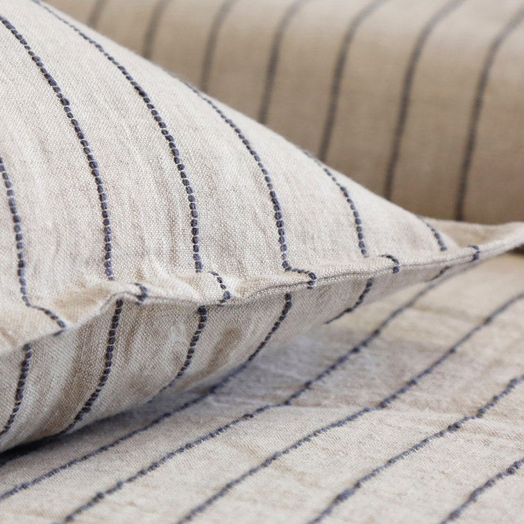 Blake Linen Queen Duvet Cover in Flax and Midnight