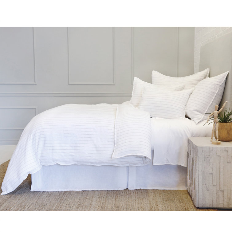 Blake Ocean Stripe Hand-Loomed Cotton Queen Duvet Cover - White and Ocean