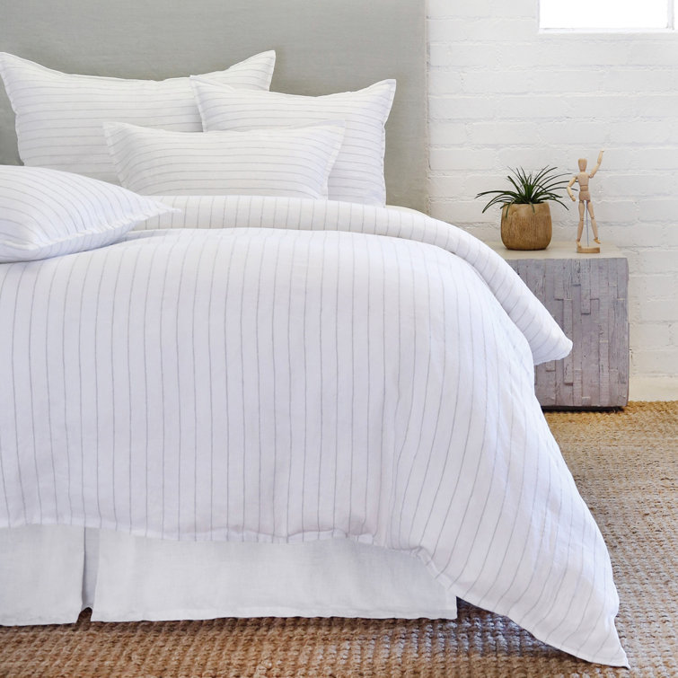 Blake Ocean Stripe Hand-Loomed Cotton Queen Duvet Cover - White and Ocean