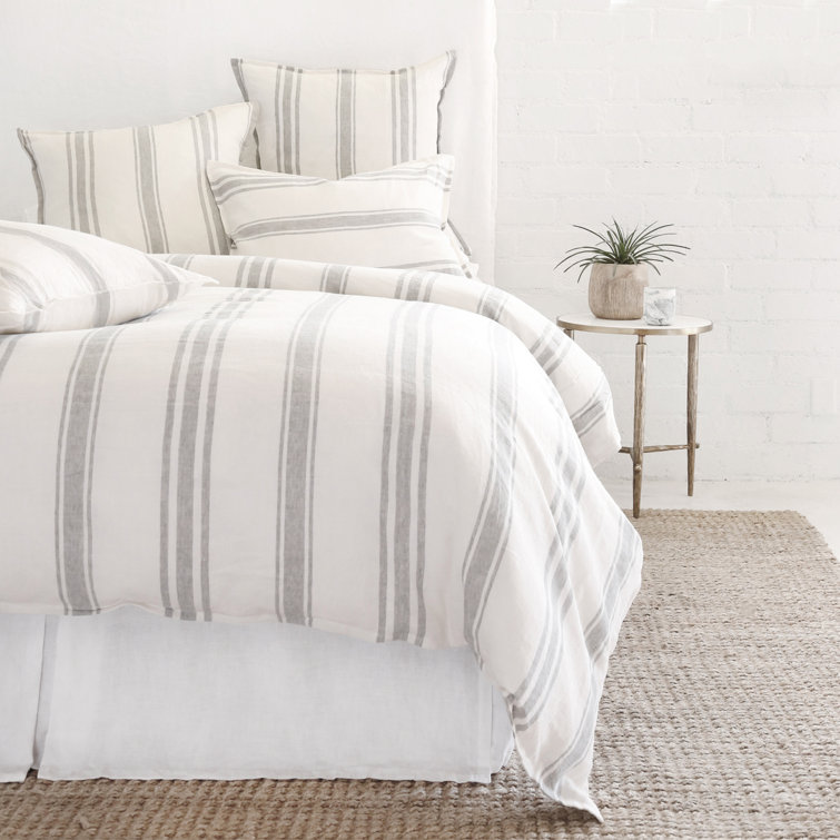 Jackson Cream and Gray Striped Linen Queen Duvet Cover