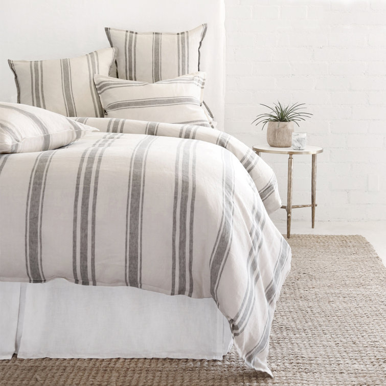Jackson Midnight Stripe King Duvet Cover in Linen Flax