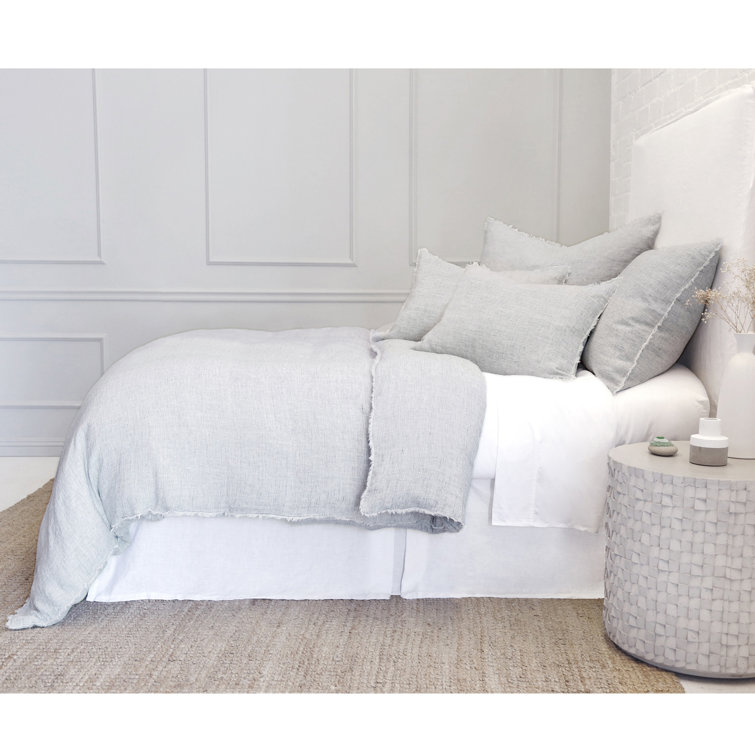 Logan Navy Stripe Linen Queen Duvet Cover with Frayed Edges