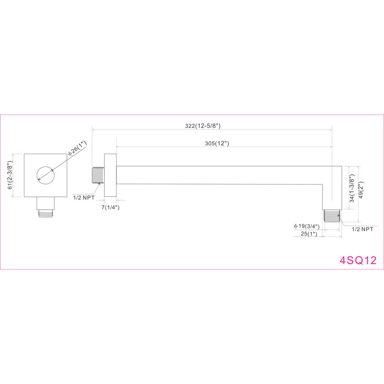 Polished Chrome Square Wall-Mounted Shower Arm