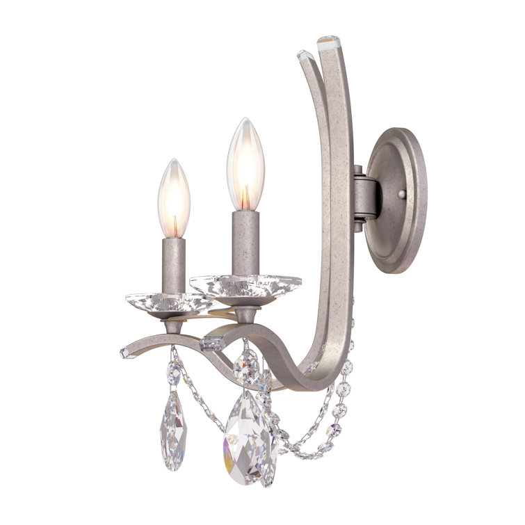 Antique Silver 2-Light Sconce with Clear Heritage Crystals