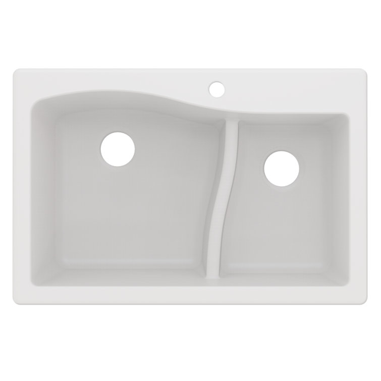 White Granite 33" Dual Bowl Drop-In Kitchen Sink