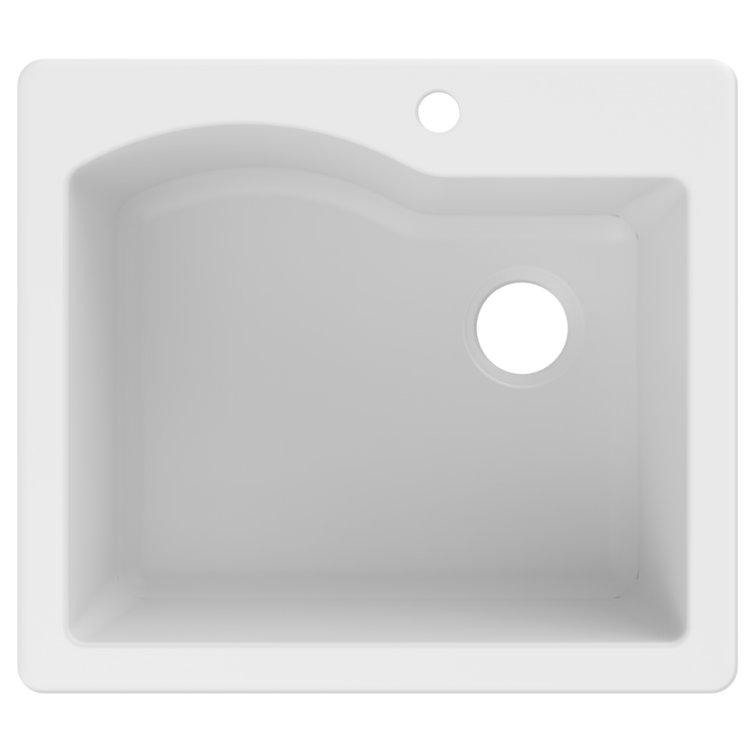 25" White Granite Single Bowl Drop-In Kitchen Sink