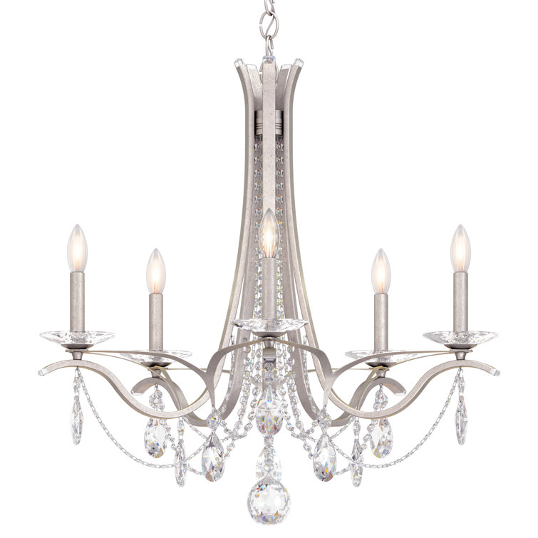 Antique Silver 5-Light Crystal Chandelier with Clear Heritage Crystals