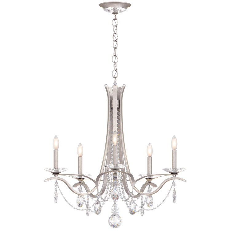 Antique Silver 5-Light Crystal Chandelier with Clear Heritage Crystals