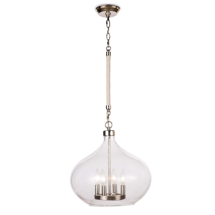 Raindrop Glass & Polished Nickel 4-Light Coastal Pendant