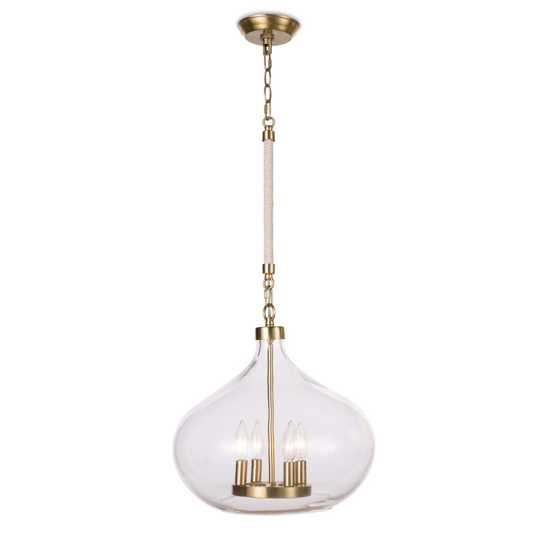 Elegant Dover 15.75" Glass Pendant in Natural Brass
