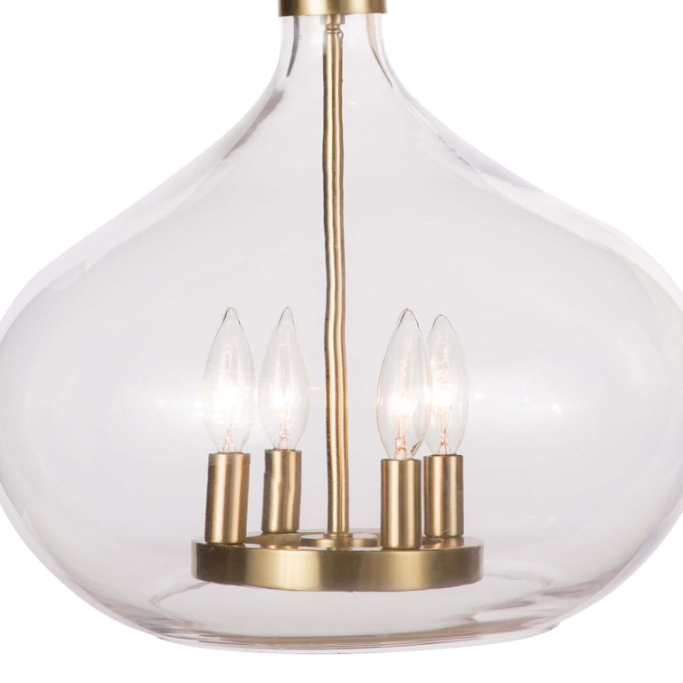 Elegant Dover 15.75" Glass Pendant in Natural Brass