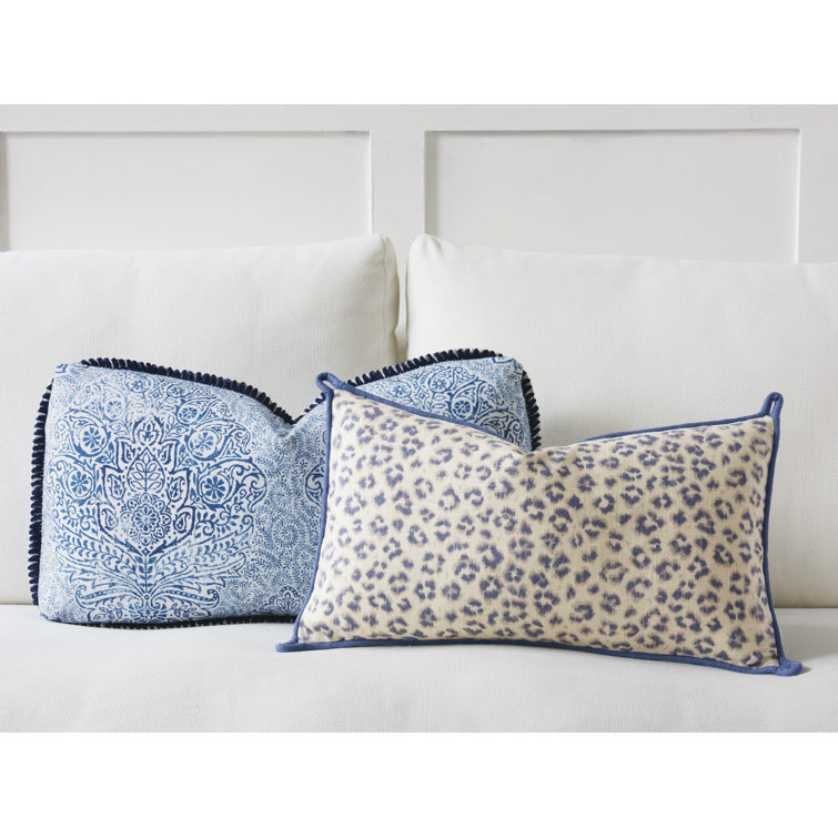 Charlotte Moss Capri Linen Feathers Animal Print Lumbar Pillow