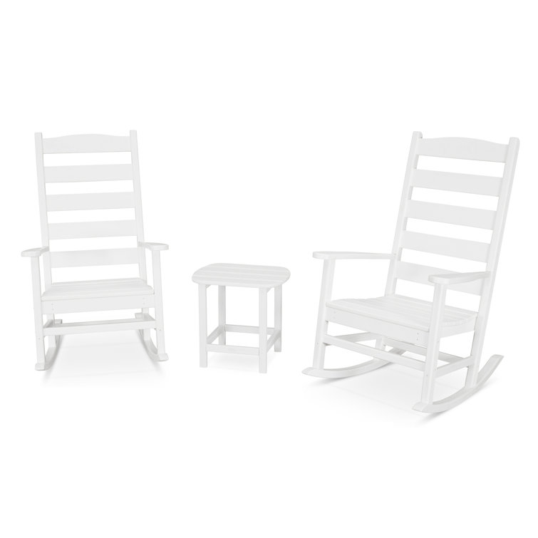 White Polywood 3-Piece Porch Rocking Chair Set