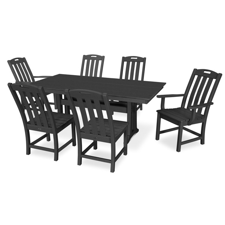 Charcoal Black 6-Person Farmhouse Trestle Outdoor Dining Set