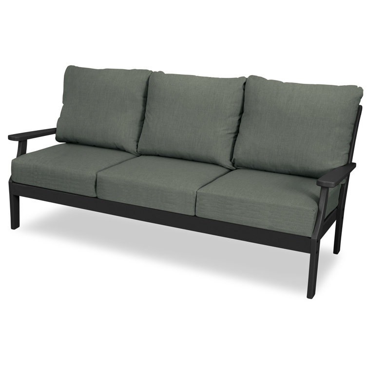 Charcoal Black Three-Seater Outdoor Sofa with Gray Cushions