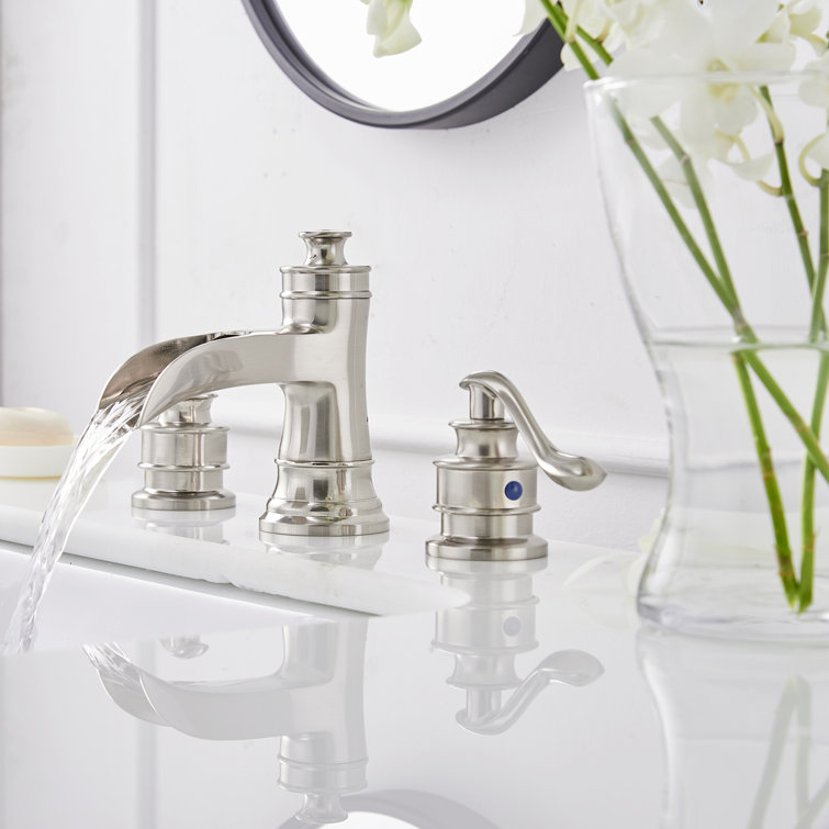 Brushed Nickel Waterfall Single-Handle Bathroom Faucet with Drain Assembly