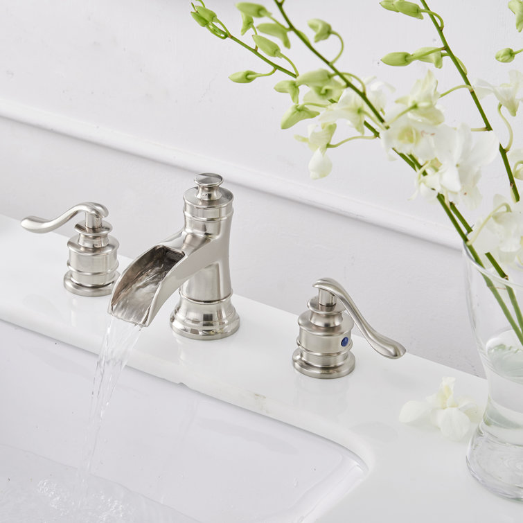 Brushed Nickel Waterfall Single-Handle Bathroom Faucet with Drain Assembly