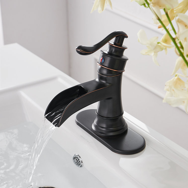Oil Rubbed Bronze Single Handle Waterfall Bathroom Faucet with Drain Kit