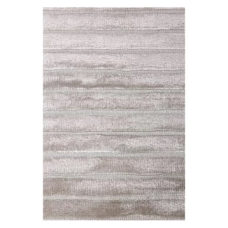 Silver Rectangular Hand Loomed Viscose Striped Area Rug