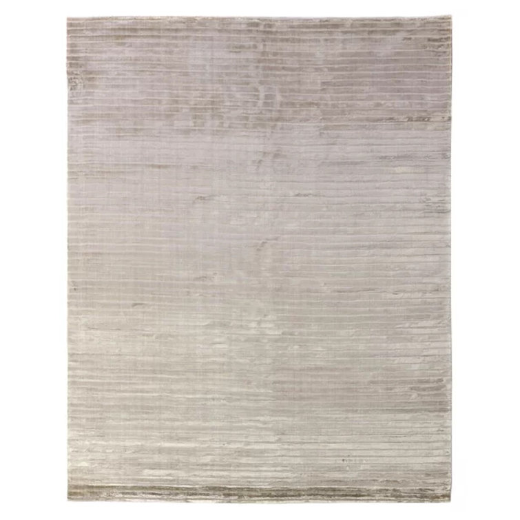 Handmade Beige Striped Viscose Rectangular Area Rug 5' x 8'