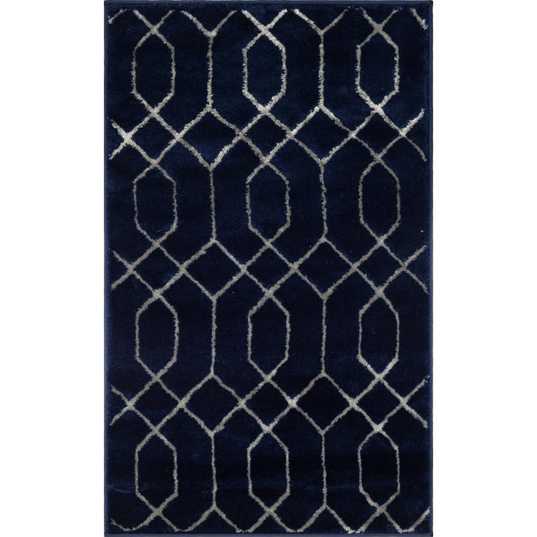 Glam Navy Blue Silver Area Rug