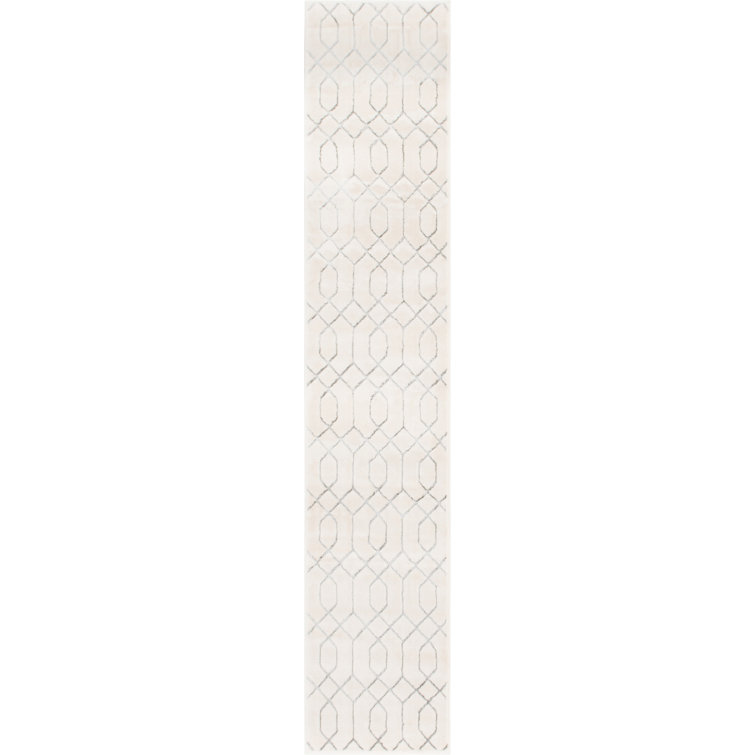 White Silver Trellis Glam Runner Rug 2' x 10'