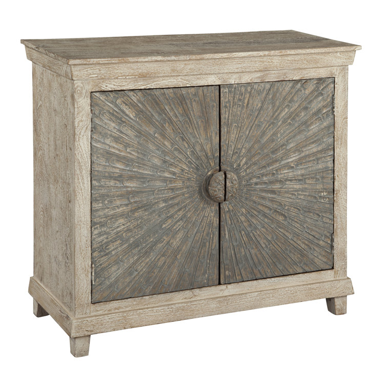 Transitional 39'' Brown Mango Wood 2-Door Chest with Carved Details