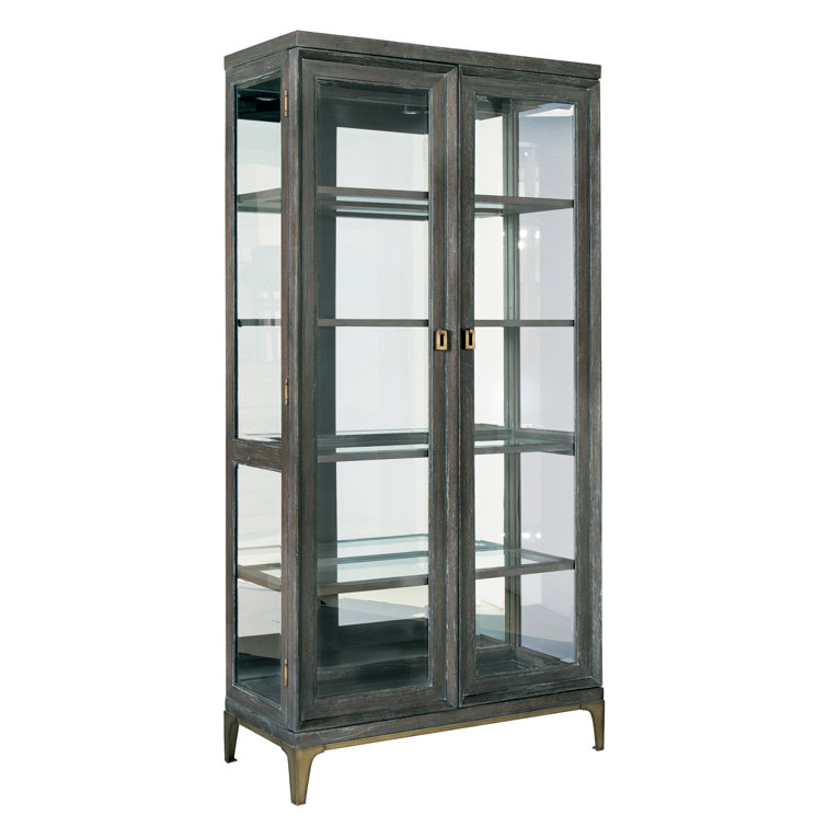 Edgewater Brown Oak Lighted Display Cabinet with Glass Doors