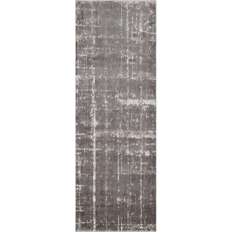 Gray Synthetic Stain-Resistant Easy Care Runner Rug