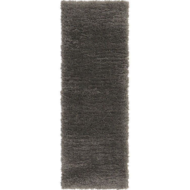 Slate Gray Synthetic Shag Runner Rug for Kids
