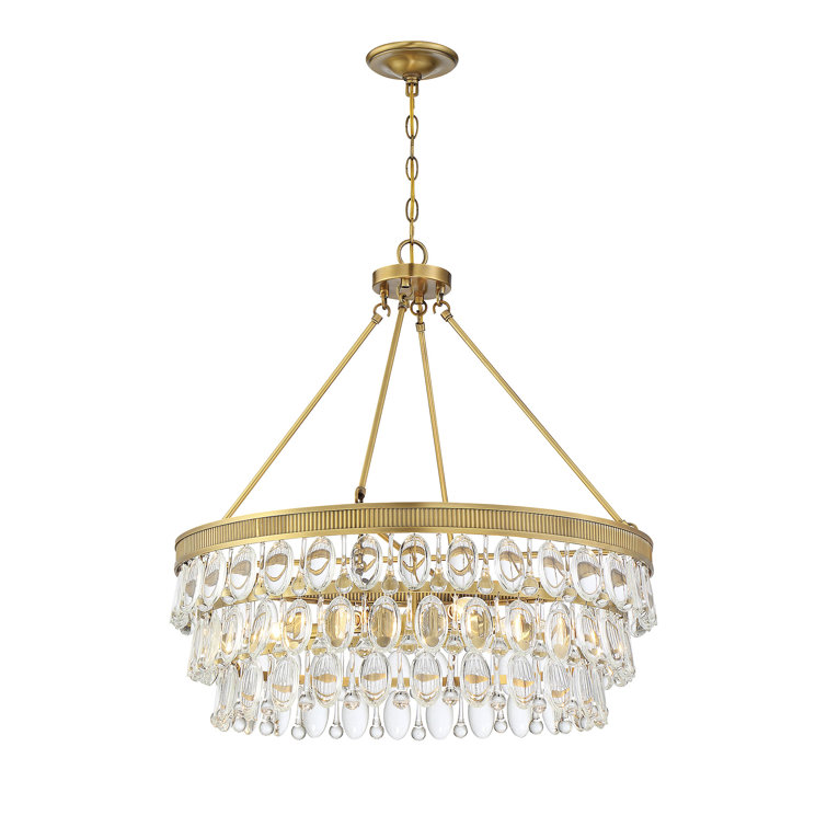 Windham 28" Warm Brass and Crystal 6-Light Pendant