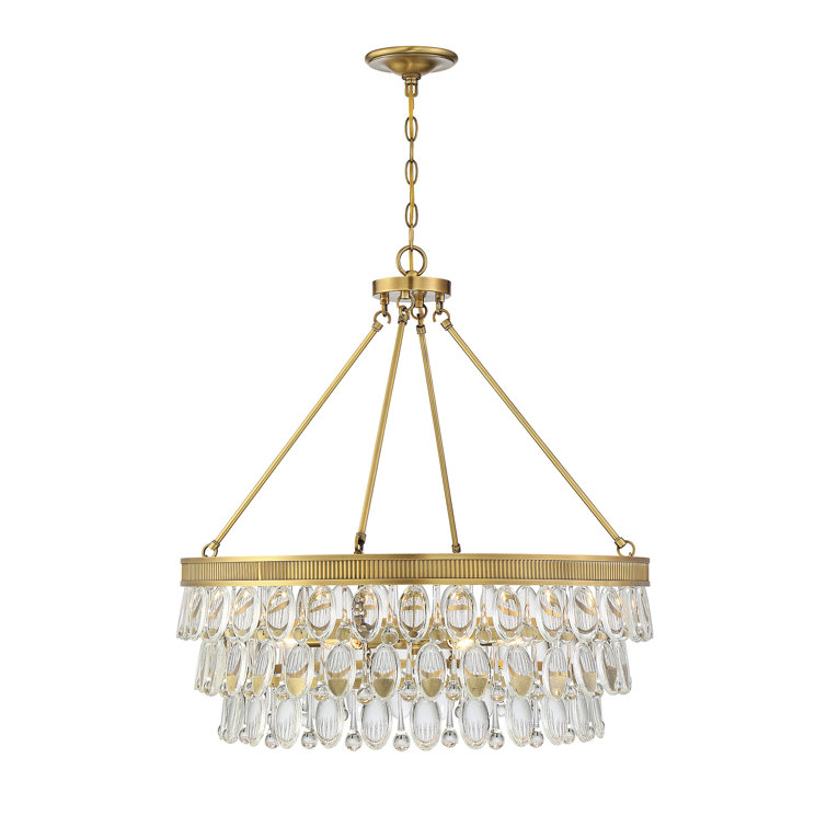 Windham 28" Warm Brass and Crystal 6-Light Pendant
