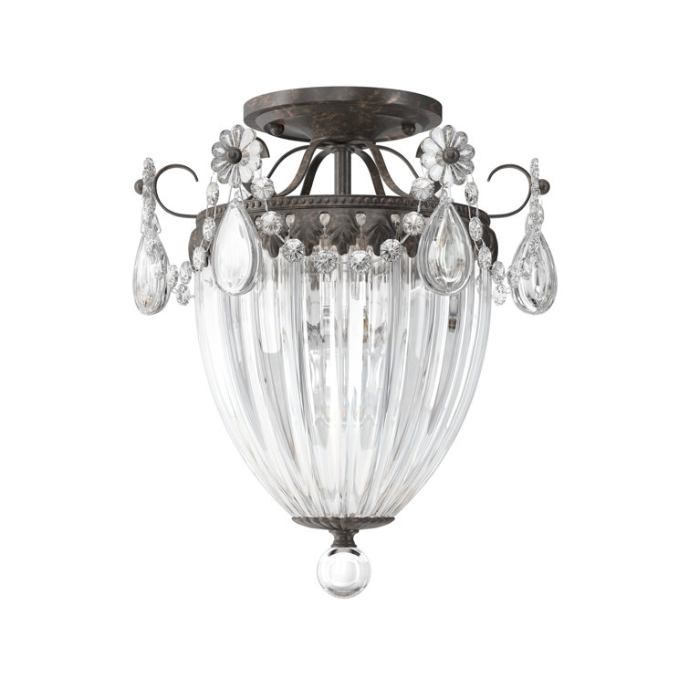 Elegant Antique Silver 3-Light Crystal Semi Flush Mount LED & Incandescent