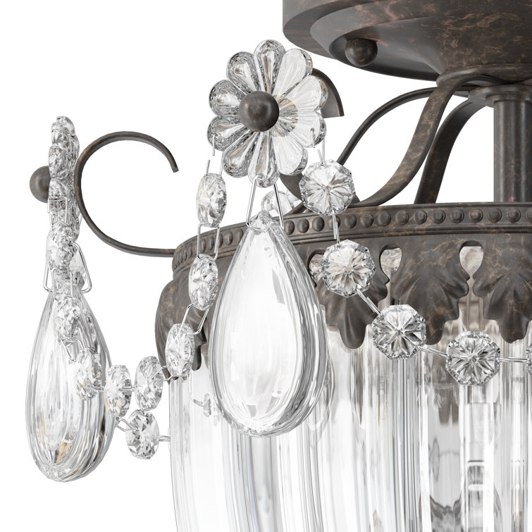 Elegant Antique Silver 3-Light Crystal Semi Flush Mount LED & Incandescent