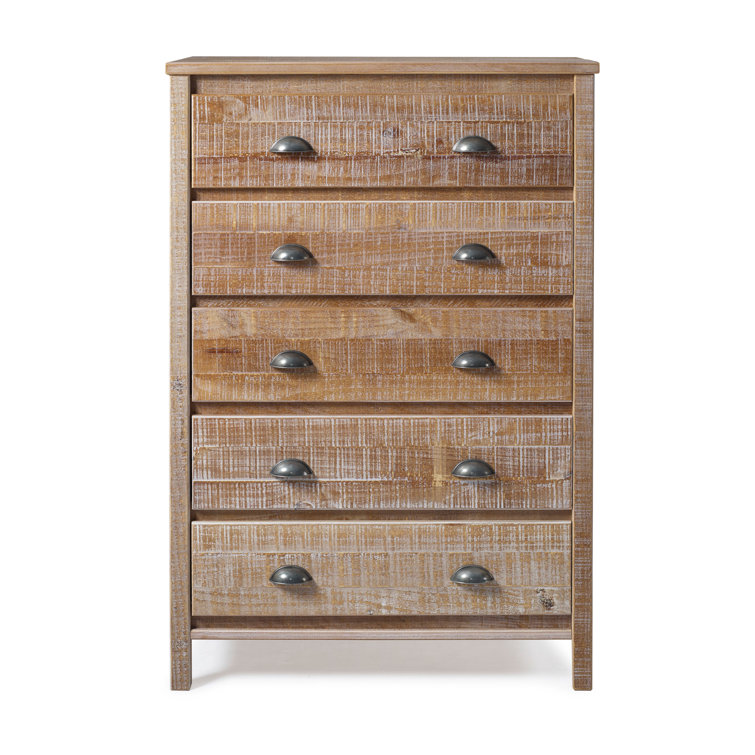 Baja 51'' Barnwood Distressed Solid Pine Wood 5-Drawer Chest