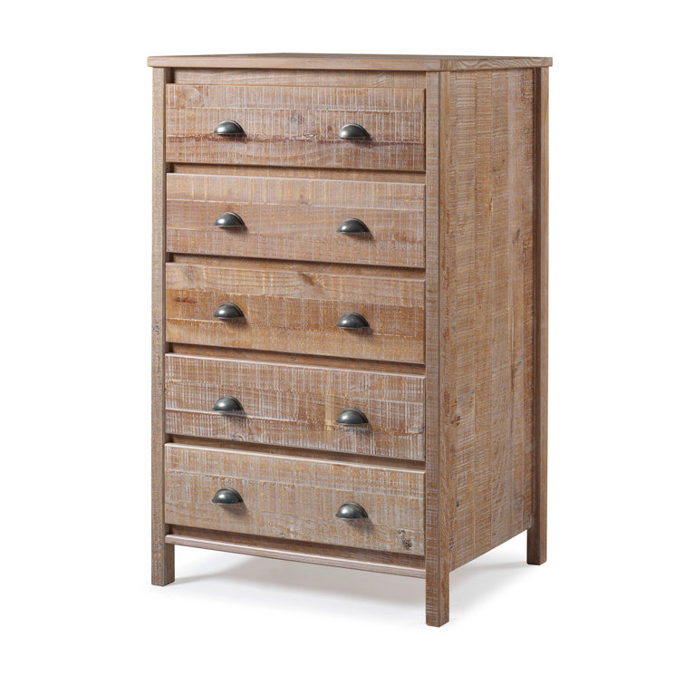 Baja 51'' Barnwood Distressed Solid Pine Wood 5-Drawer Chest