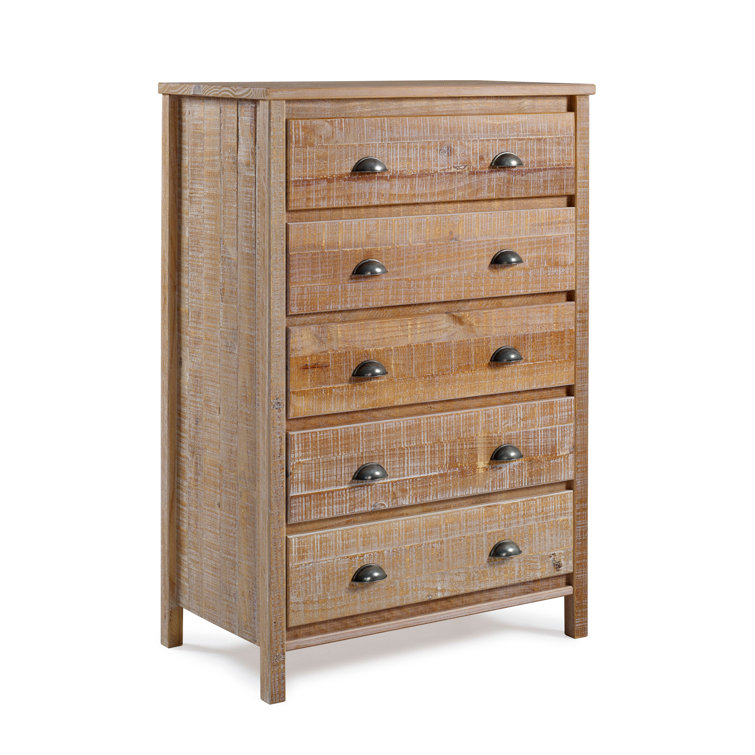 Baja 51'' Barnwood Distressed Solid Pine Wood 5-Drawer Chest