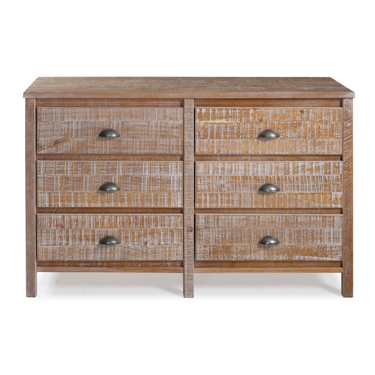 Farmhouse Double Dresser with 6 Felt-Lined Drawers in Brown